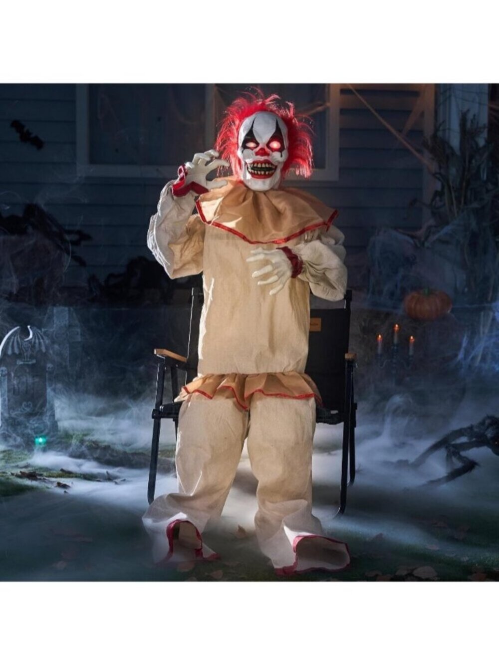 60" Halloween Animatronics Sitting Clown with Light-Up Eyes Sitting Scary Clown